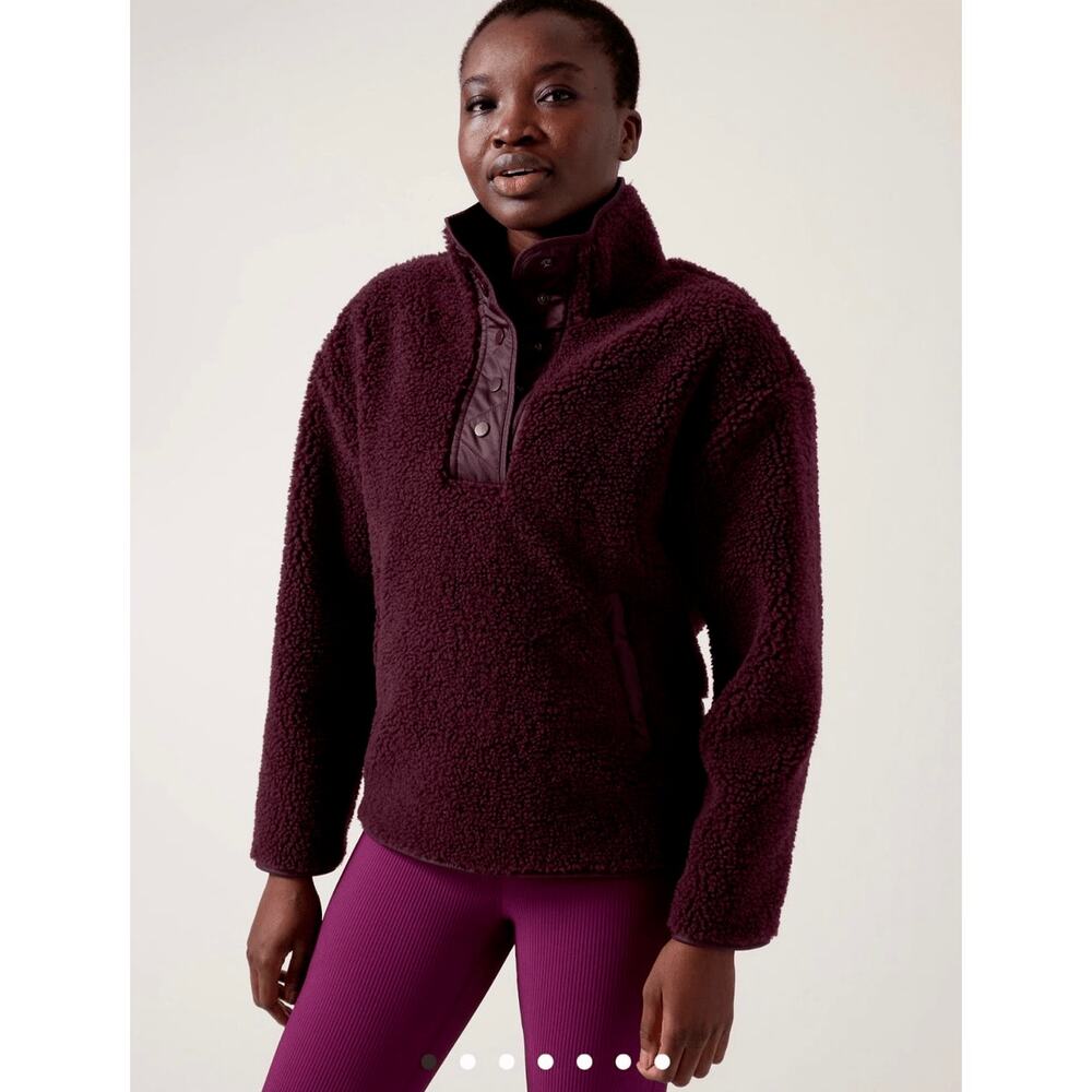 Athleta Cozy Sherpa Snap Sweatshirt Spiced Cabernet Women's Size XL